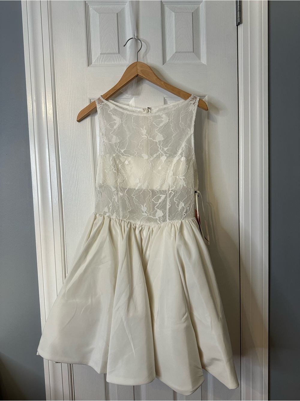 AMUR Ivory Lace-Overlay Fit-and-Flare Cocktail Dress